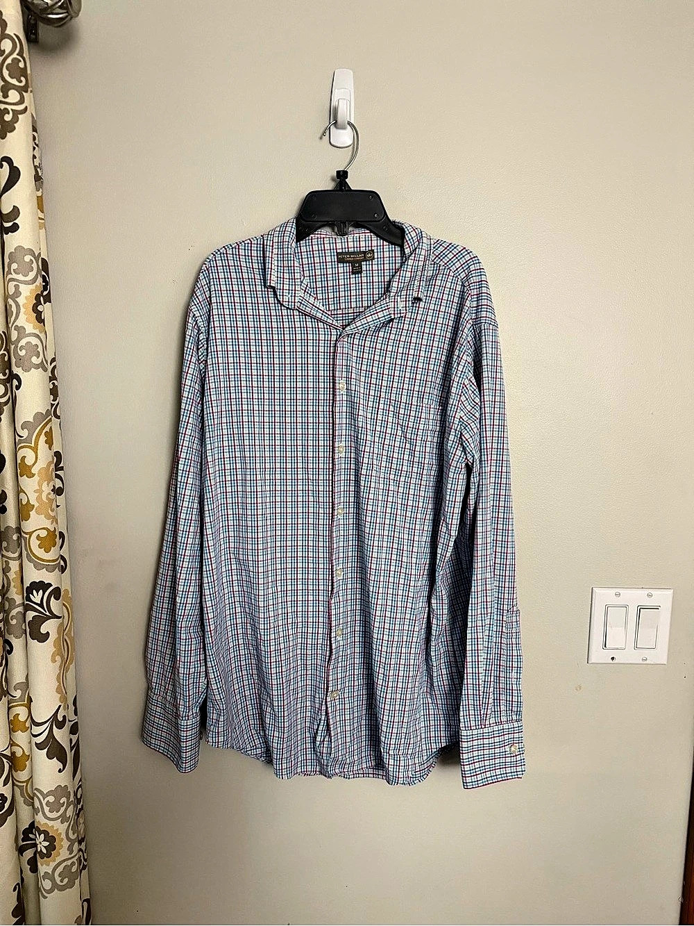 Peter Millar Summer Comfort Plaid Sport Shirt Blue & Pink Medium